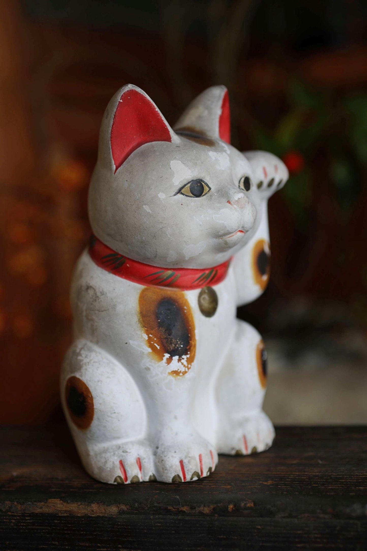 Japanese Antique Cat Doll - White Maneki Neko Statue | Vintage Ceramic Lucky Cat Money Box