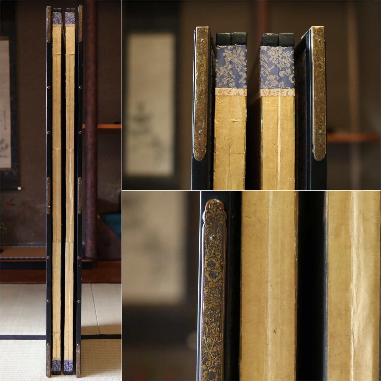 Antique Japanese Byobu - 1700s Tale of Genji Folding Screen Art with Gold Leaf