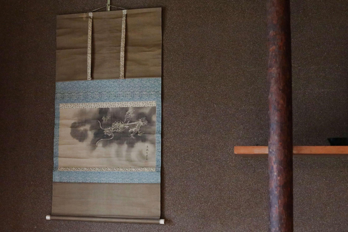 Japanese Antique Hanging Scroll - Edo Period Art Dragon Wall Art With Silk Ink Brush Painting