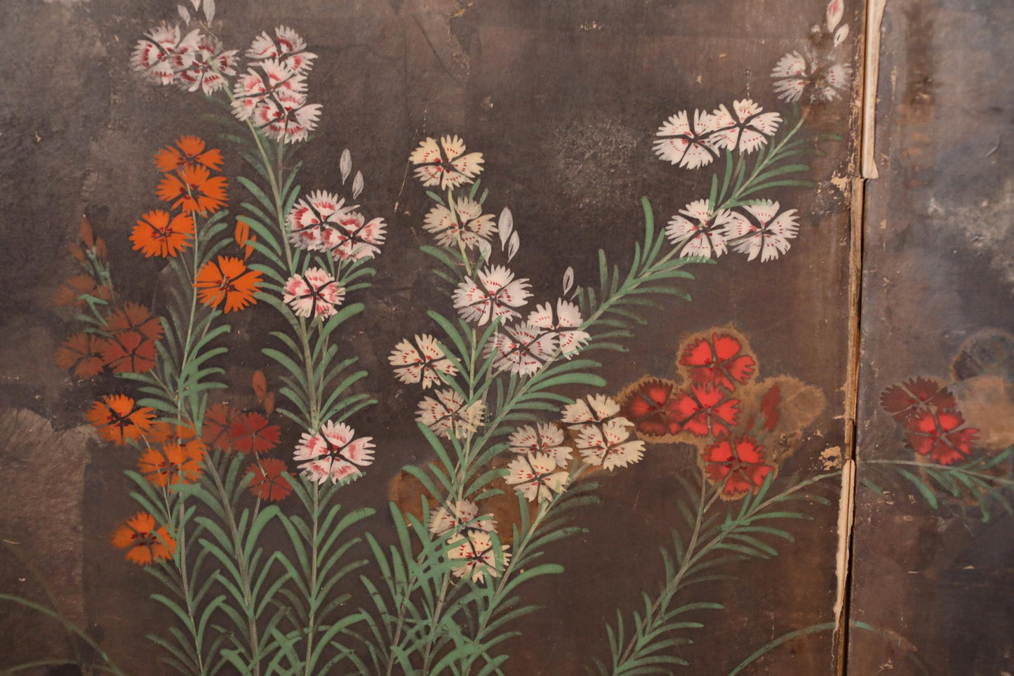 Antique Japanese Byobu Folding Screen - Edo Period Tale of Genji Art, Gold Leaf Decor