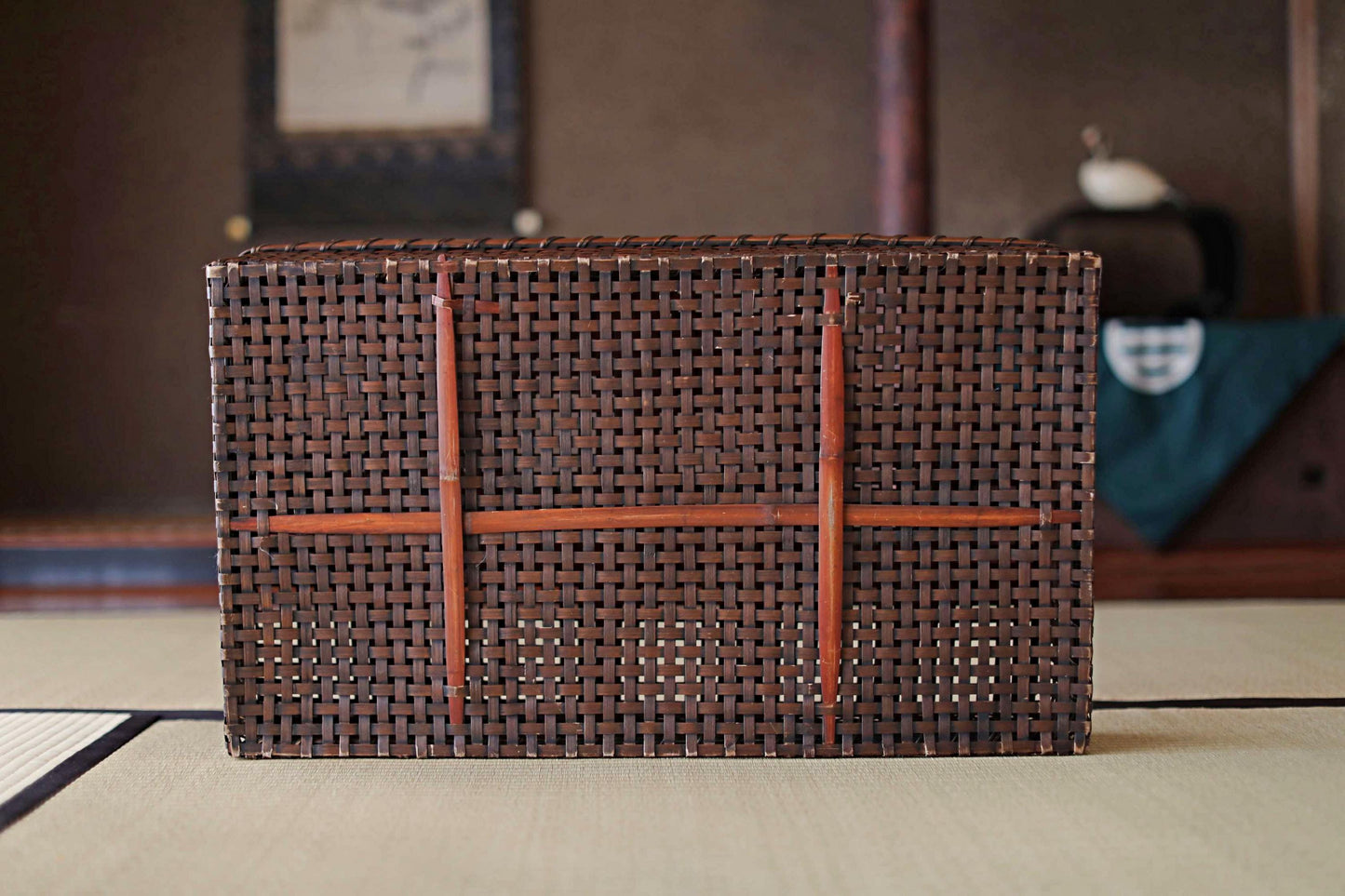 Antique Bamboo Basket - Vintage Japanese Kimono Obi Box | 1920s Woven Storage