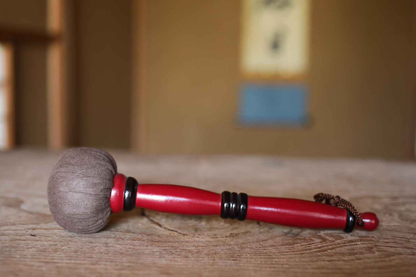 Japanese Bronze Gong - Large Antique Tea Ceremony Bell with Leather Striker | Vintage Buddhist Instrument 13.2in