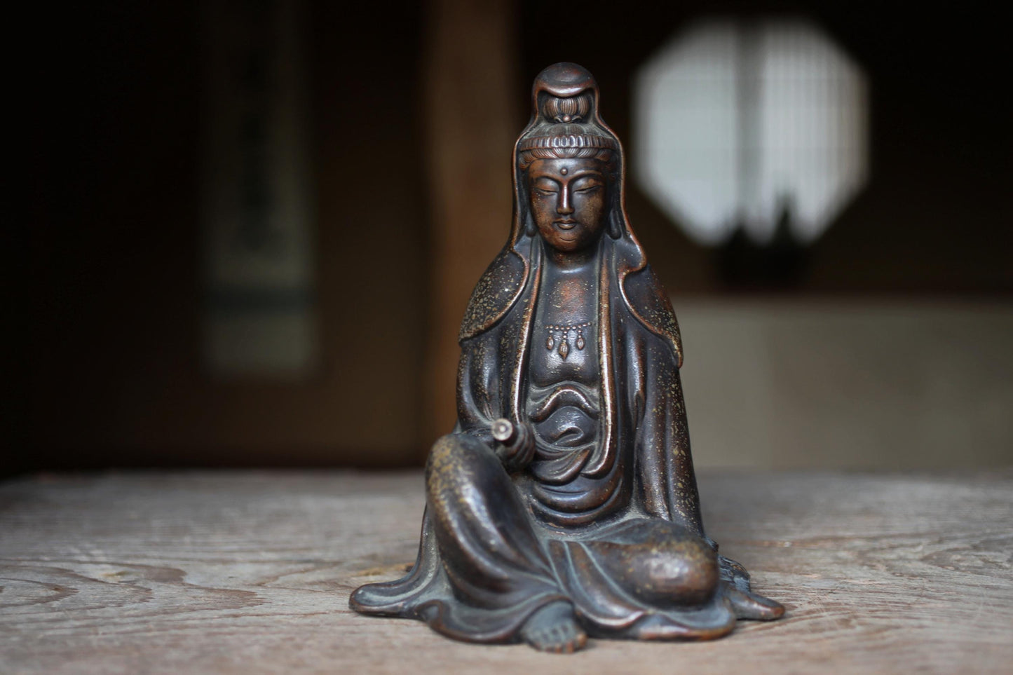 Antique Bizen Kannon Statue – 1800s Japanese Ceramic Figurine With Wooden Box Gift