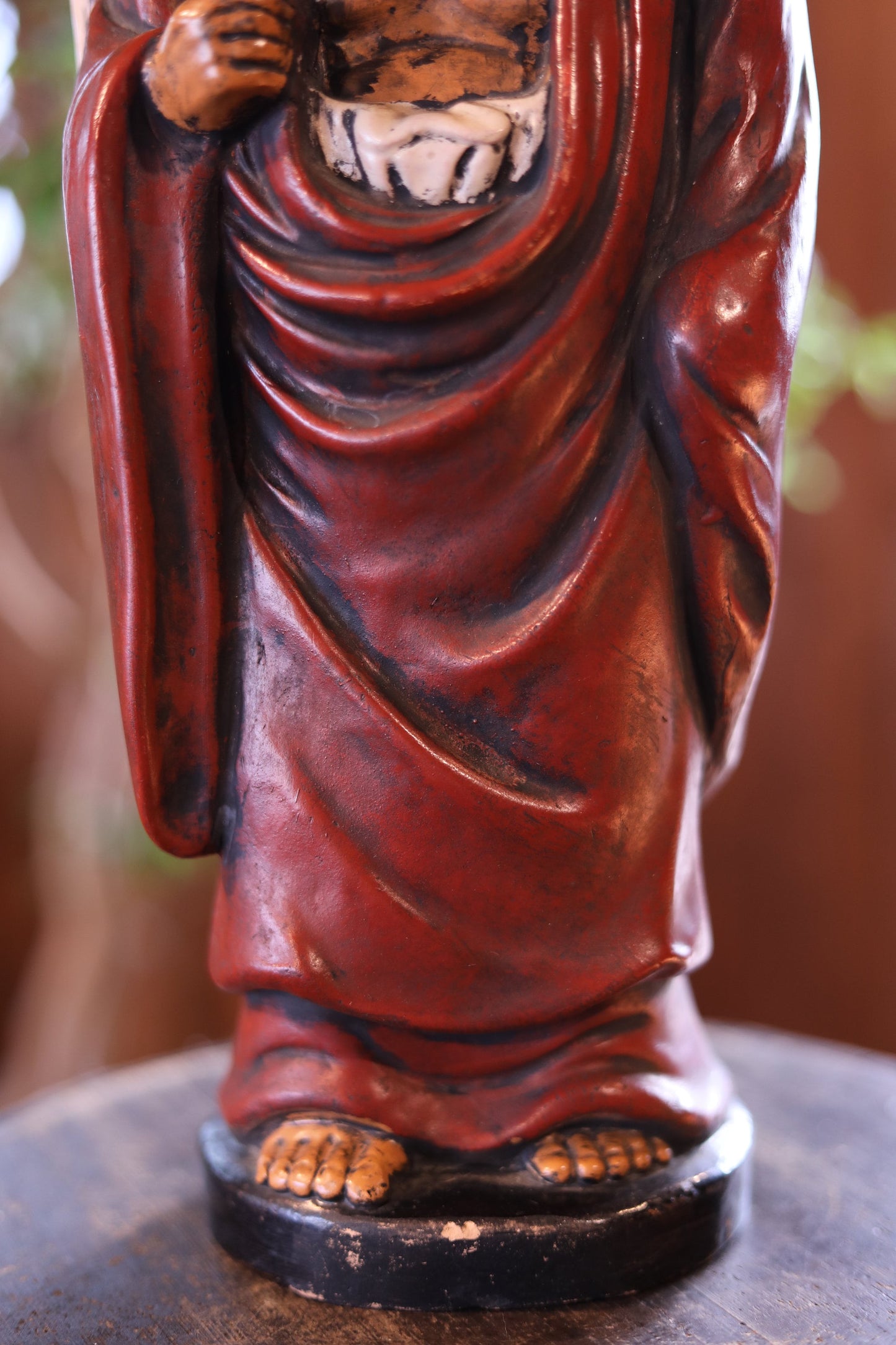 Daruma Ceramic Statue - Large Japanese Vintage Zen Master Doll H15.4in