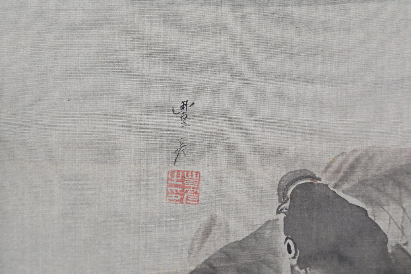 Japanese Koi Scroll - Antique Hanging Scroll Silk Paper with Watercolor Carp Painting
