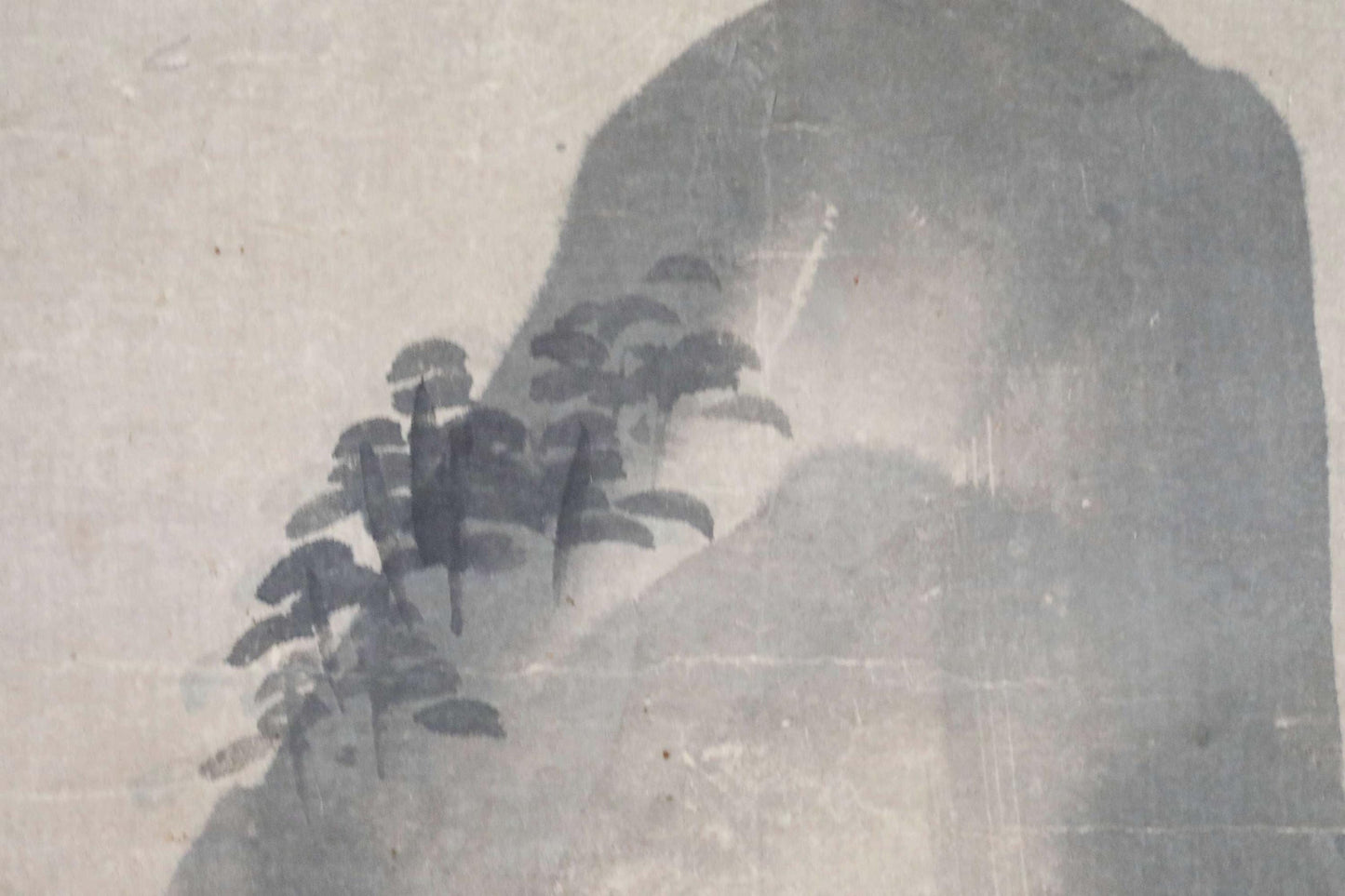 Japanese Antique Scroll - Edo Period Art Kakejiku with Crane and Turtle Ink Wash Painting