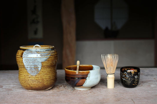 Japanese Tea Ceremony Set - Matcha Starter Kit With Takatori Ware Bowl & Lacquer Tea Caddy