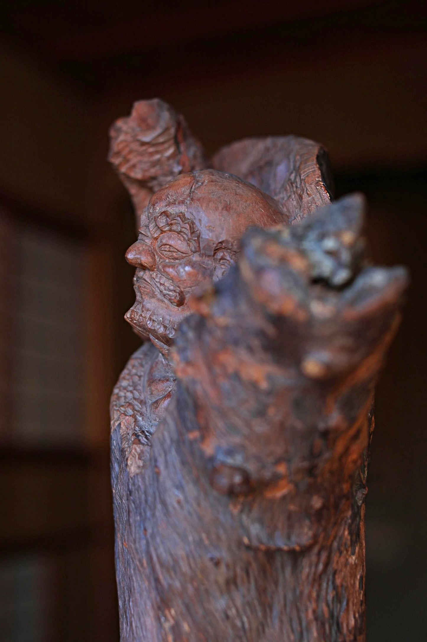 Japanese Daruma Sculpture - Large Hand Carved Wood Burl Art Zen Buddhist Statue