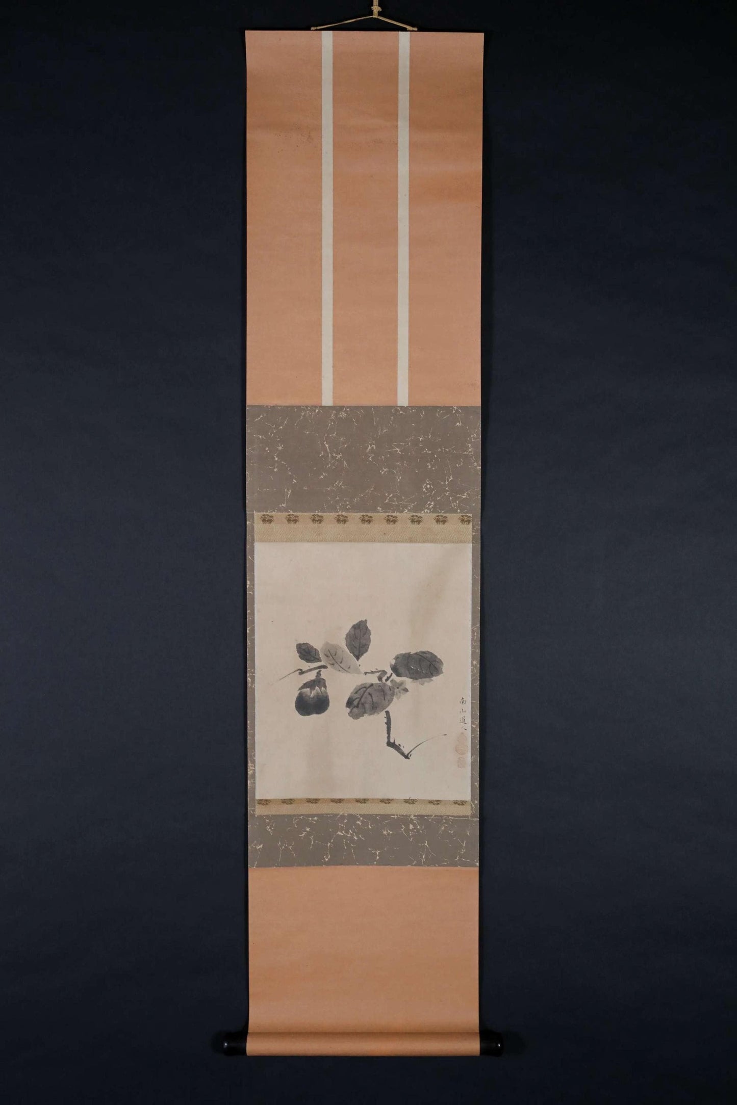 Japanese Hanging Scroll – Eggplant Ink Art | Buddhist Monk Calligraphy, Tea Room Decor