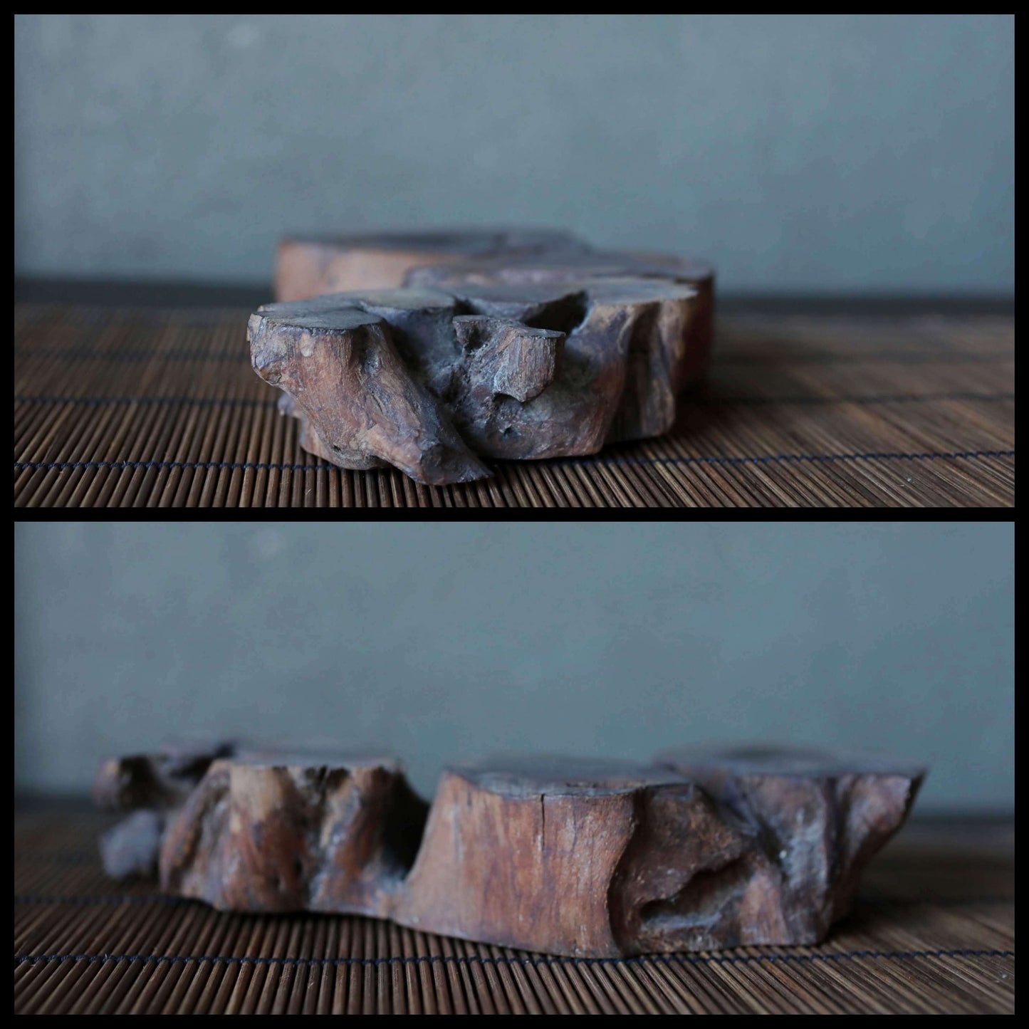 Wood Slab Pedestal - Japanese Vintage Bonsai Display Stand With Natural Burl Wood