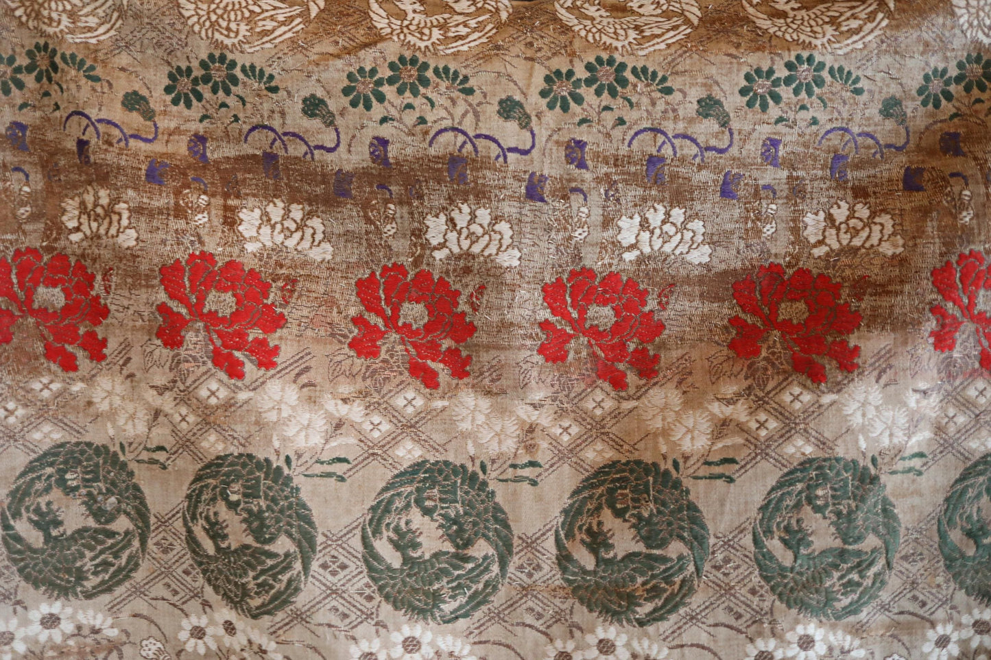 Japanese Silk Textile – Antique Taisho Era Phoenix Floral Tapestry Wall Hanging