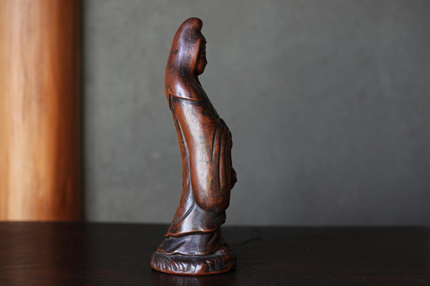 Antique Bizen Kannon Statue – 1920s Unglazed Stoneware Buddhist Figurine