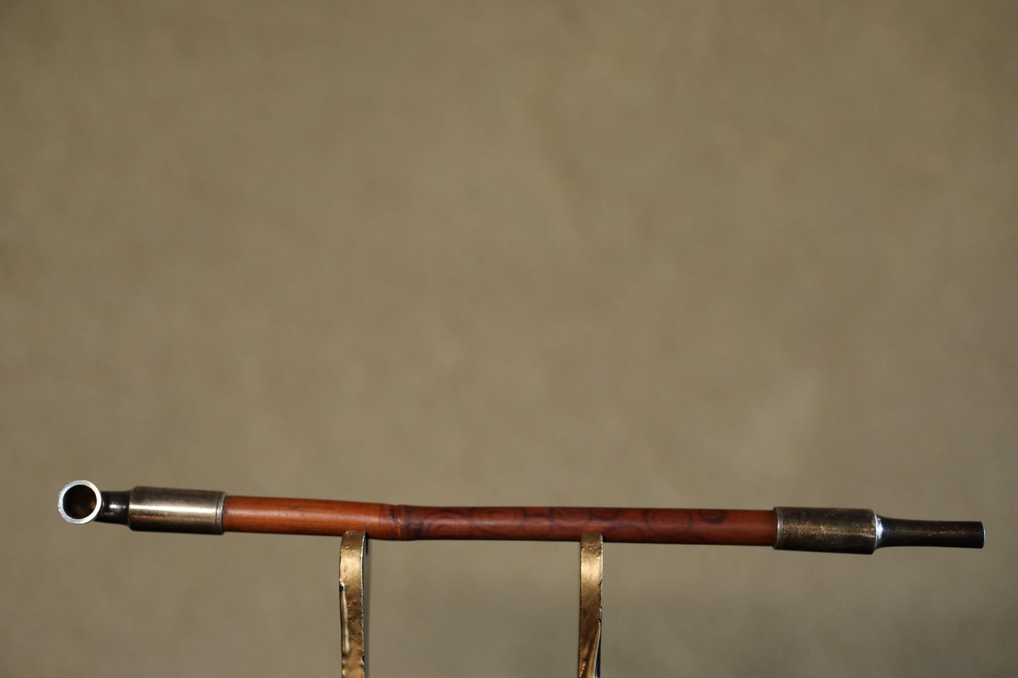 Antique Silver Smoking Pipe | Japanese Vintage Sterling Silver Pipe With Bamboo & Leather Case