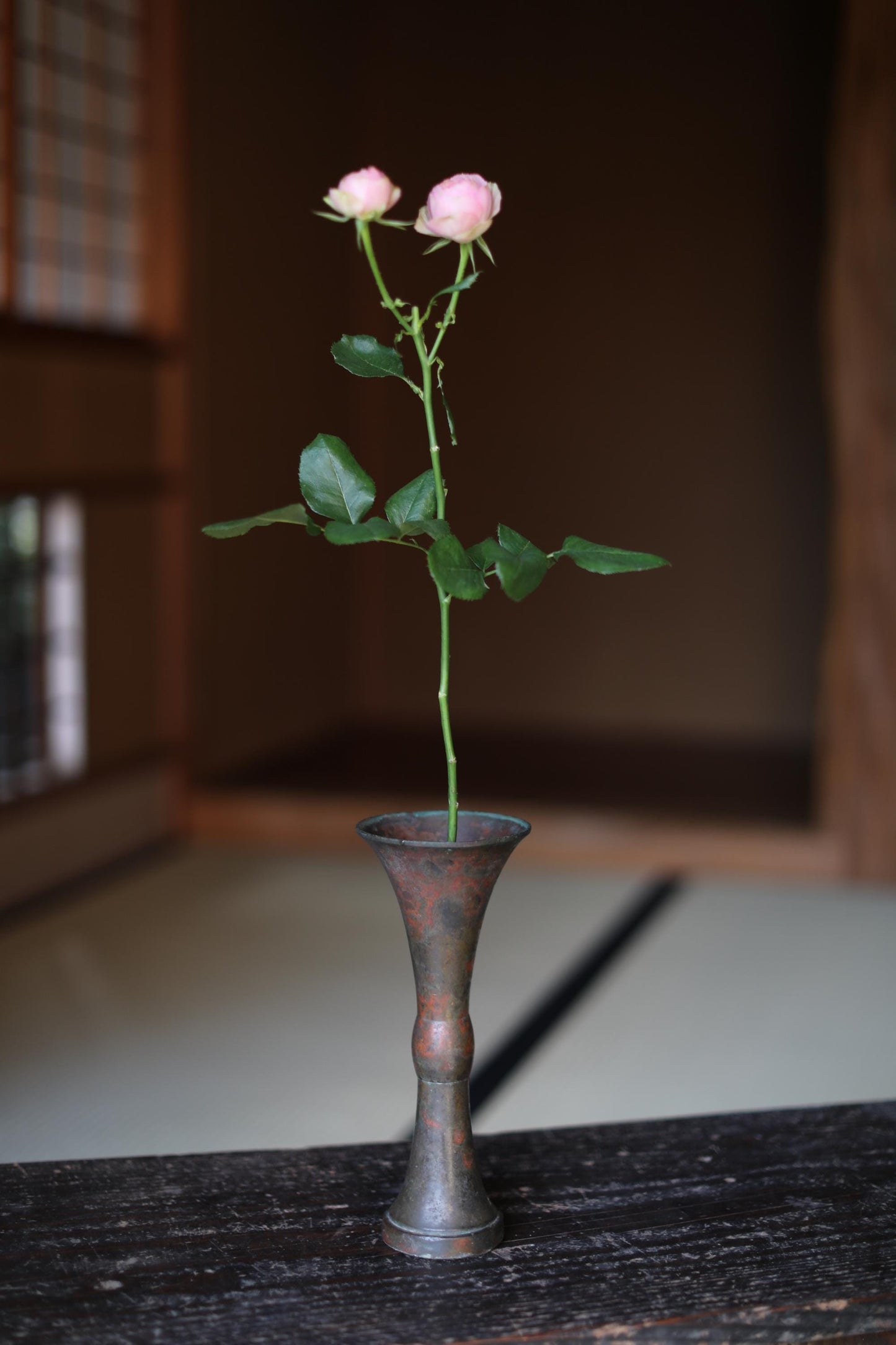 Vintage Japanese Vase - Hand Cast Bronze Flower Vase with Aged Patina