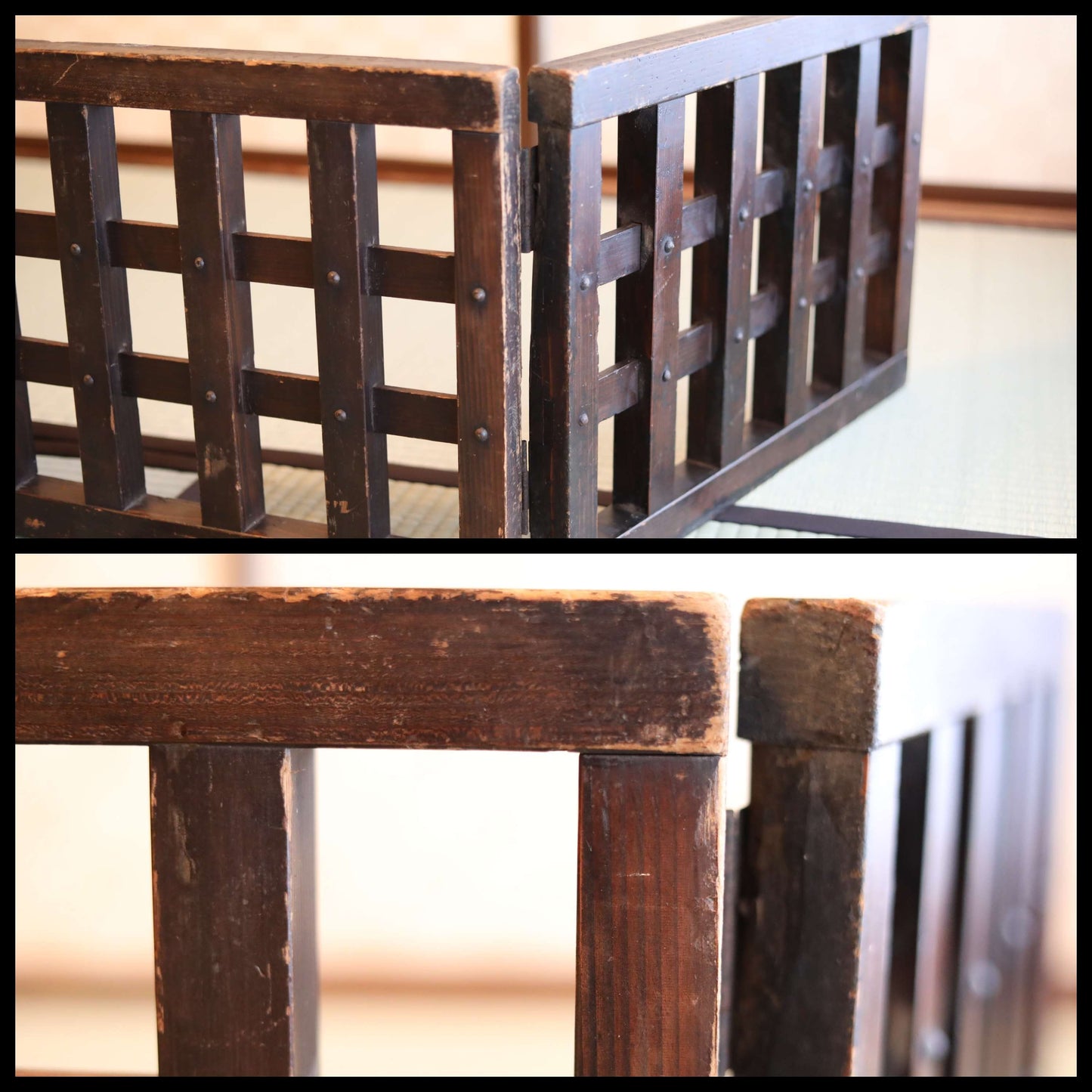 Japanese Wood Lattice Screen - Antique Folding Screen | Edo Period Furniture Decor
