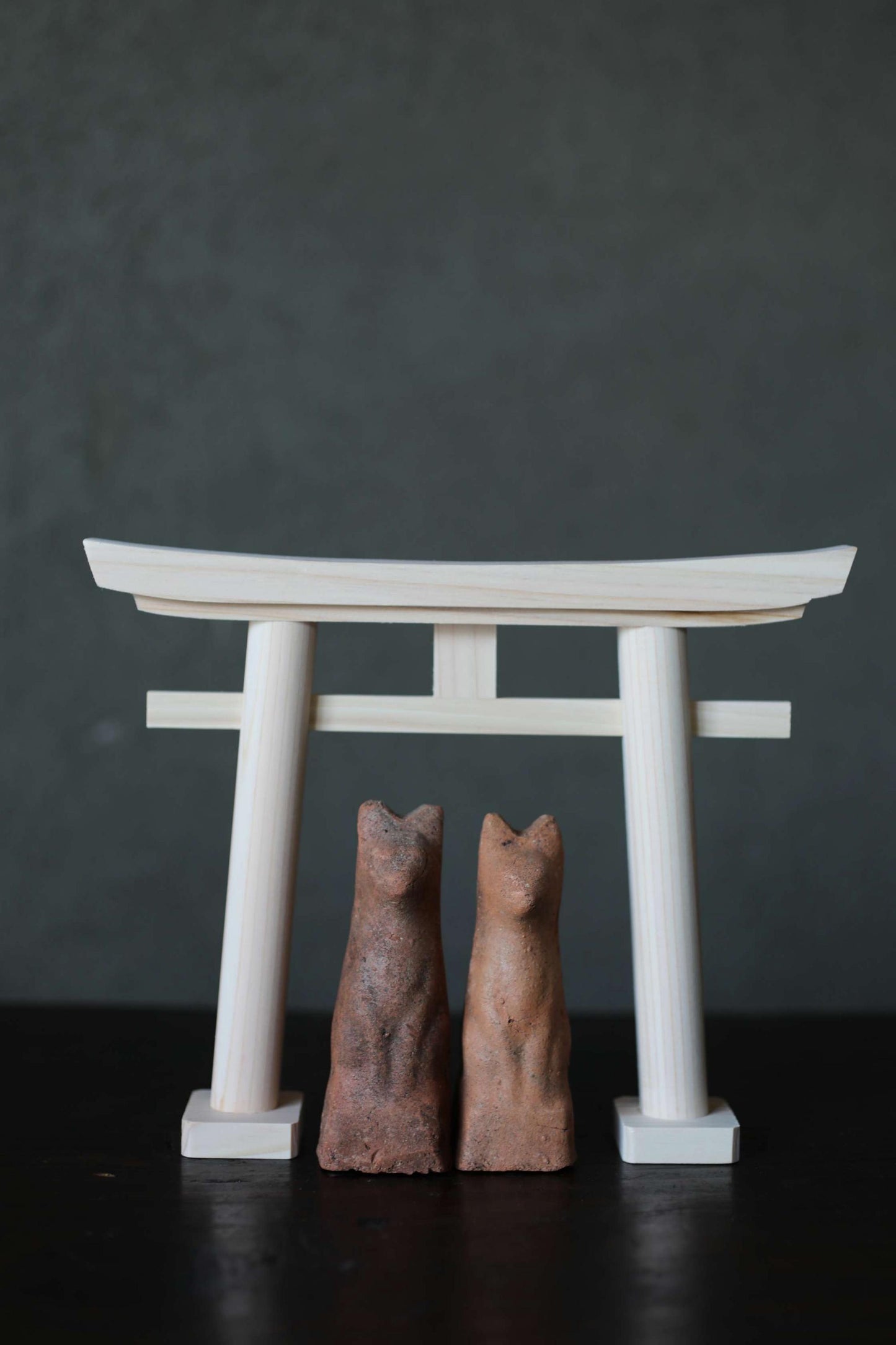 Japanese Antiques KITSUNE Dolls, Imado-yaki Pottery Pair (H3.7in)