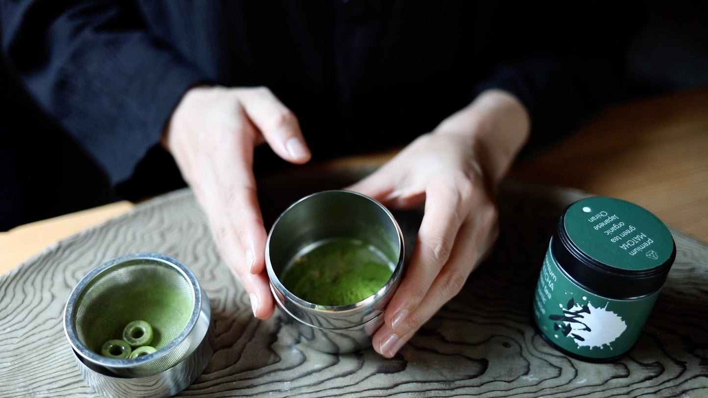 Organic Matcha Tea Set – Stainless Steel Canister & Sifter for Smooth, Clump-Free Matcha