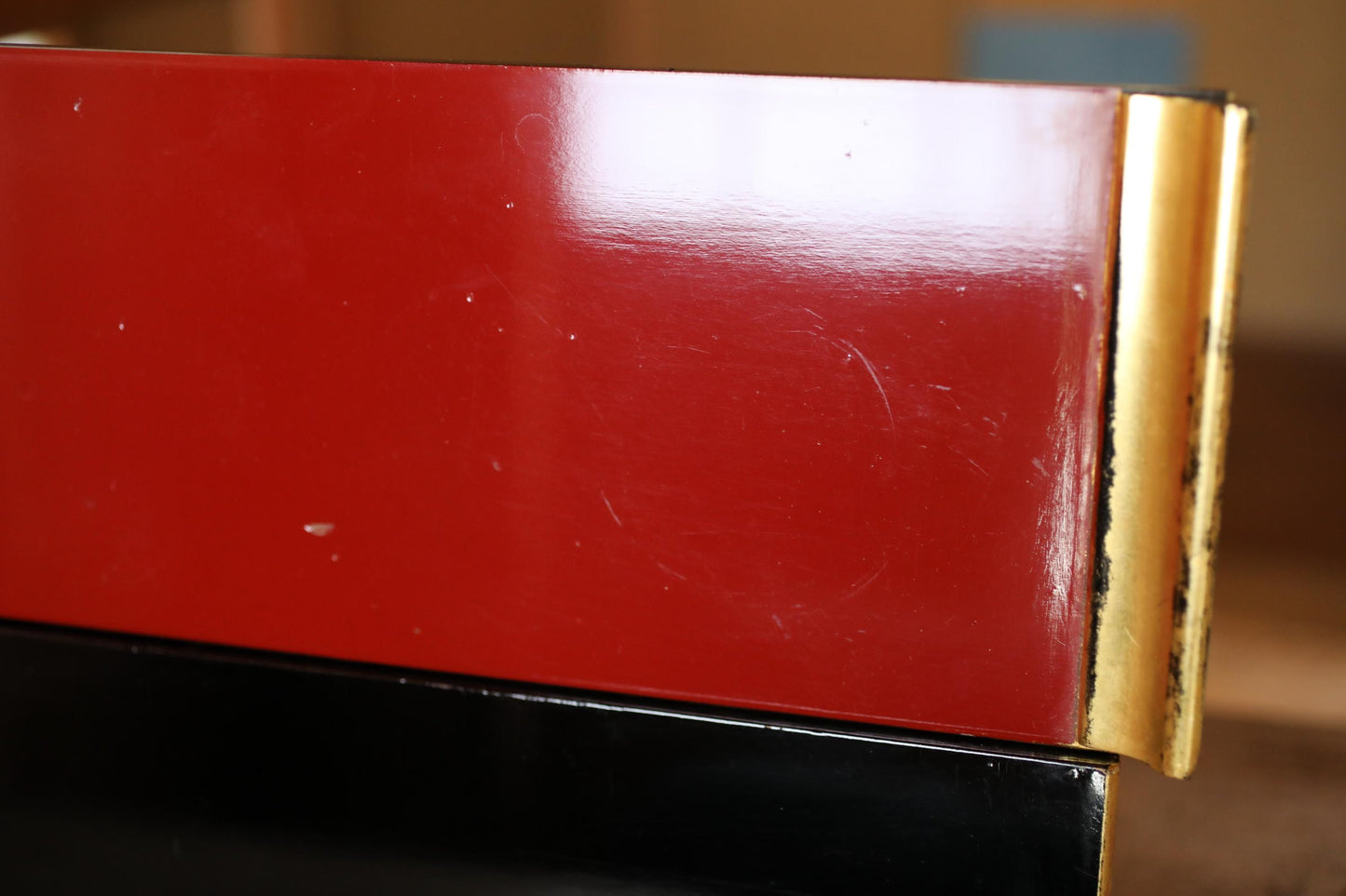 Japanese Lacquer Table Vintage Temple Pedestal - Red Black Gold Wood Stand