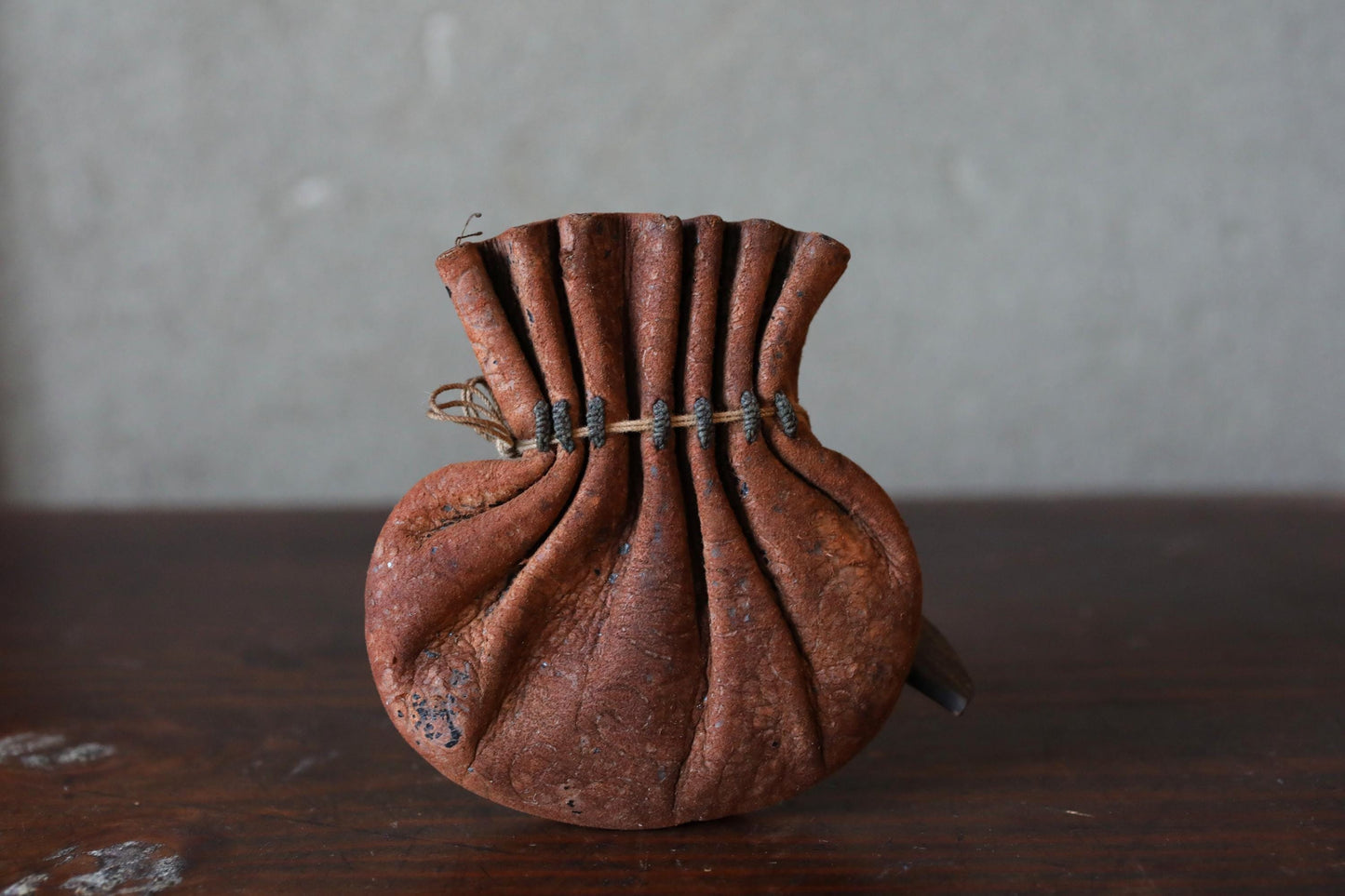 Japanese Leather Coin Pouch | Vintage Edo Era Cigarette Case with Indigo Thread