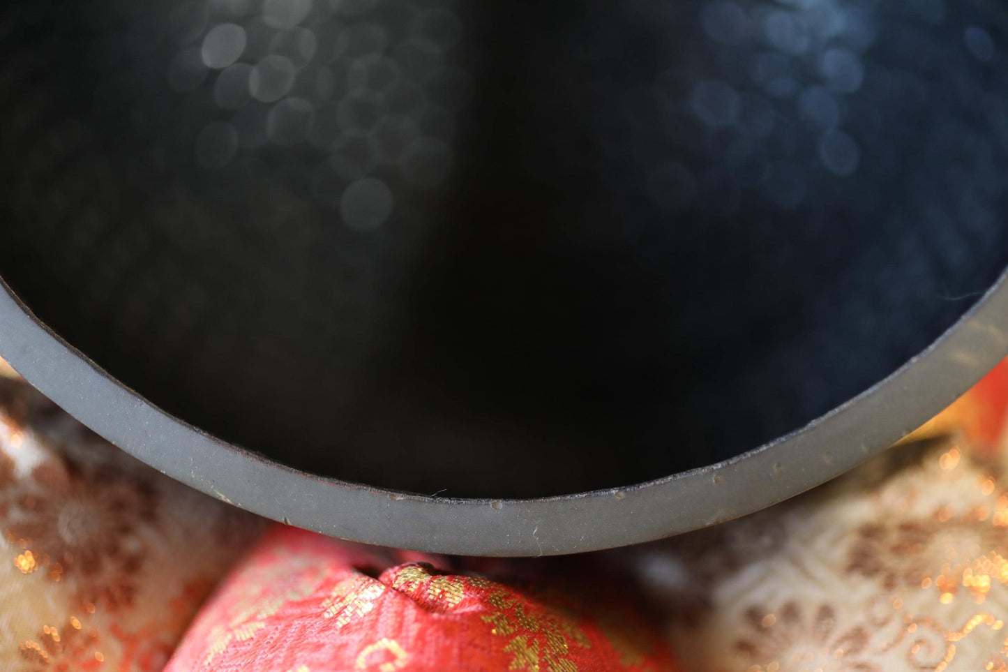 Antique Bronze Singing Bowl - Hand Beaten Rin Bell with Silk Cushion & Stick