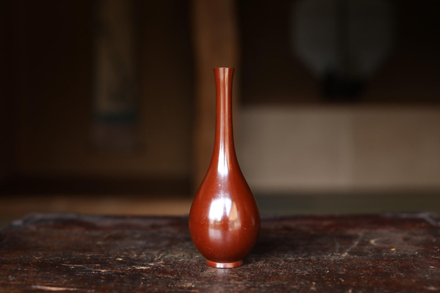 Vintage Japanese Vase - Bronze Sorori Ikebana Tea Ceremony Vase with Signed Wooden Box