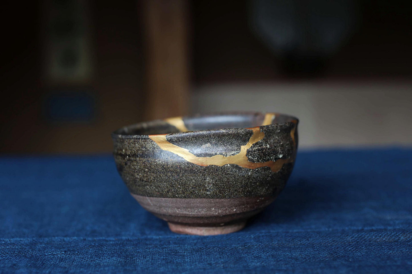Karatsu Matcha Tea Bowl - Japanese Antique 17th Century Pottery | Gold Kintsugi Repair