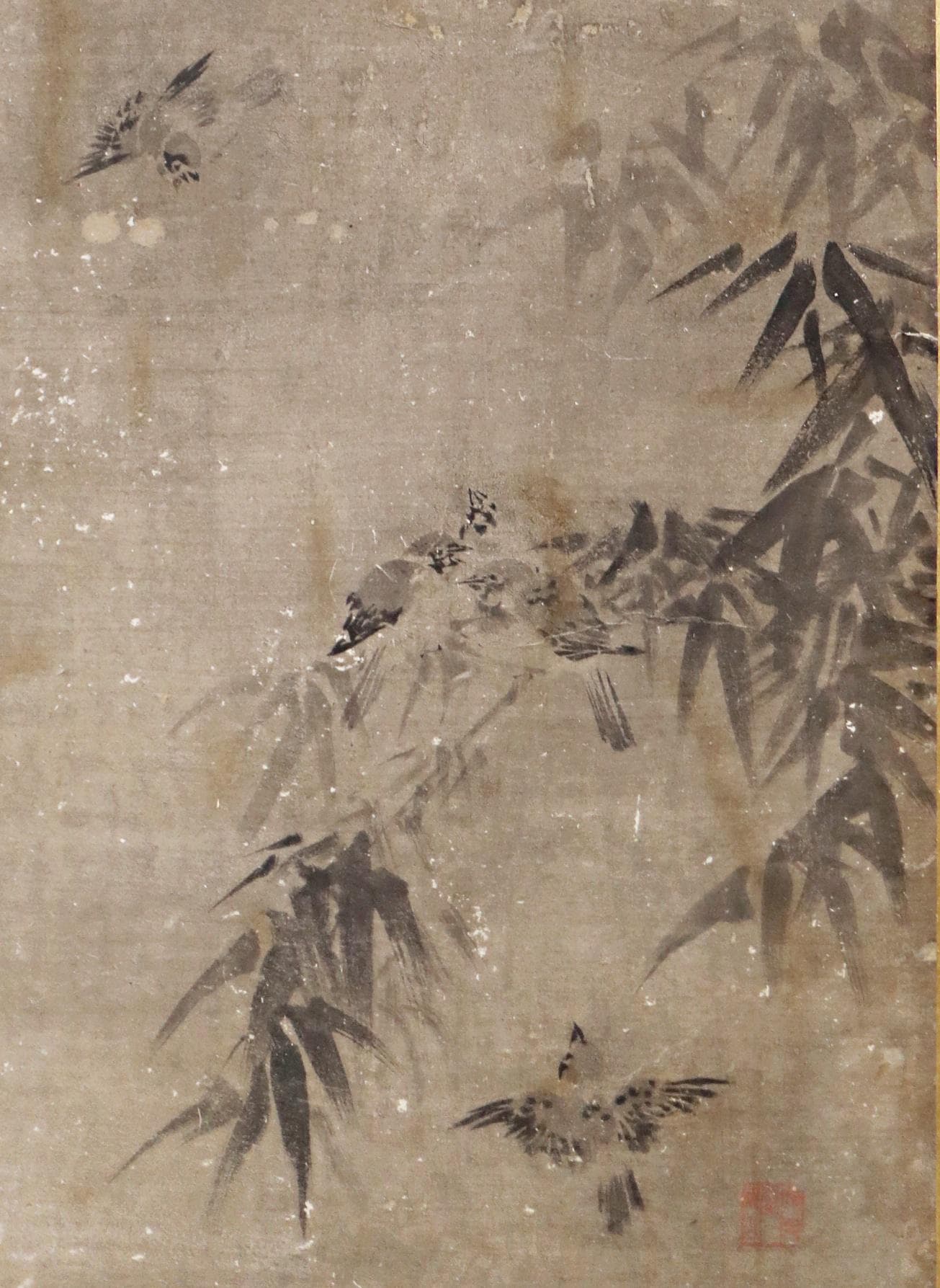 Japanese Antique Byobu Folding Room Divider - Edo Period Screen with Gold Ink Painting