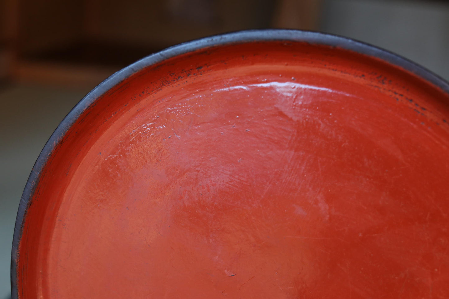 Antique Negoro Tray – Japanese Lacquer Round Obon Tray, Signed Artisan Wood