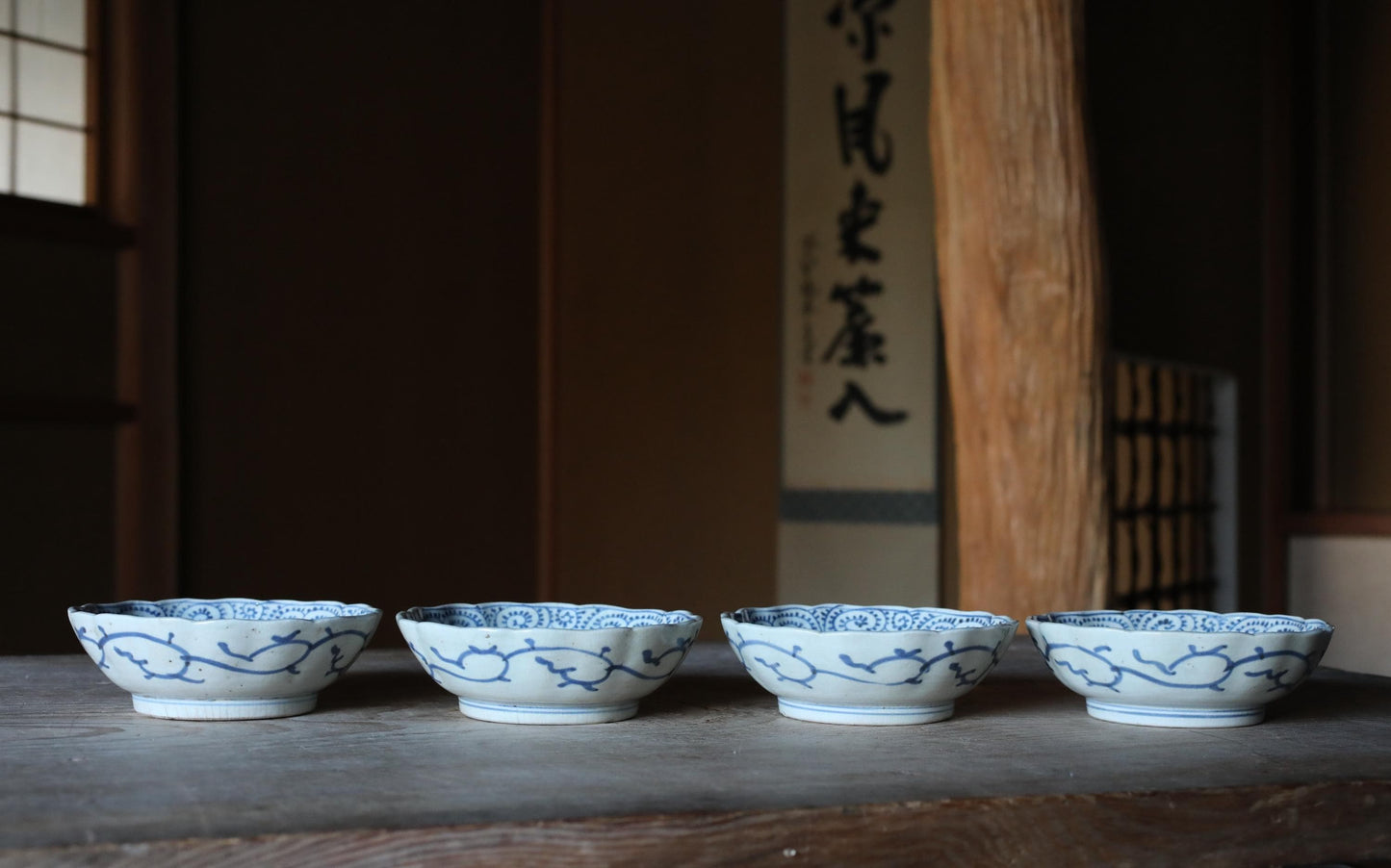 Antique Sometsuke KOIMARI Indigo Blue Salad Bowls Set - 1800s Japanese Porcelain