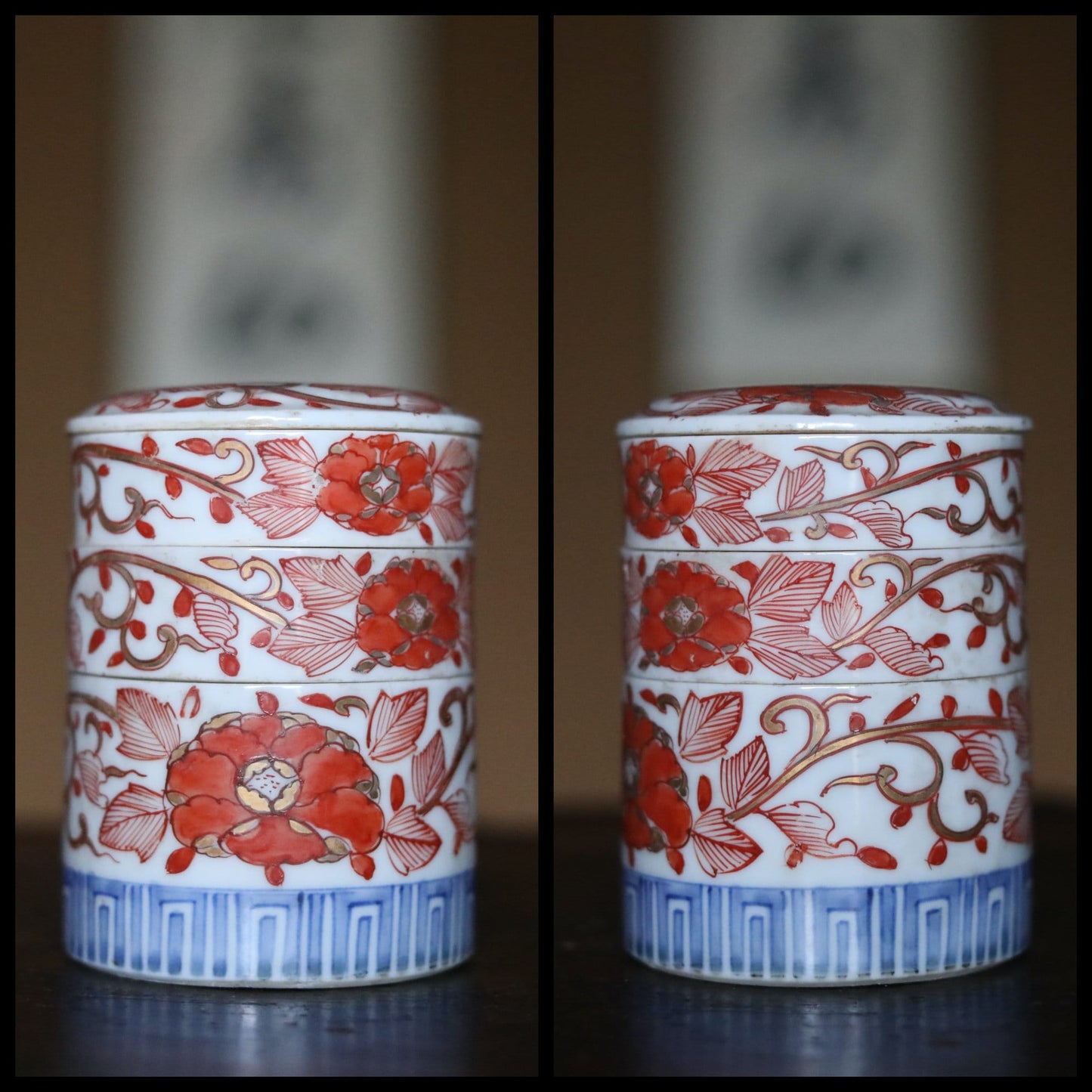 Antique Imari Porcelain Box - Meiji Era Japanese Jubako Stacking Jewelry Container