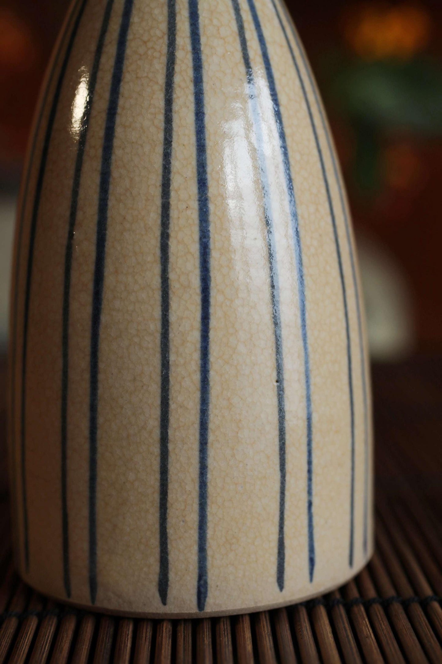 Oribe Vintage Sake Set - Signed Ceramic Tokkuri Bottle with Wooden Tray