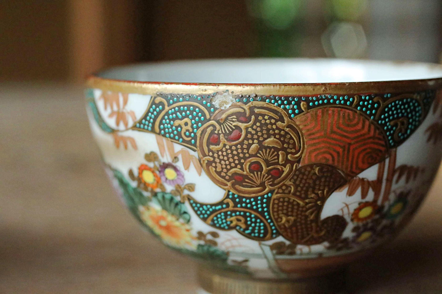 Kutani Antique Tea Set - Hand Painted Ceramic Sencha Cups & Gold Floral Tableware