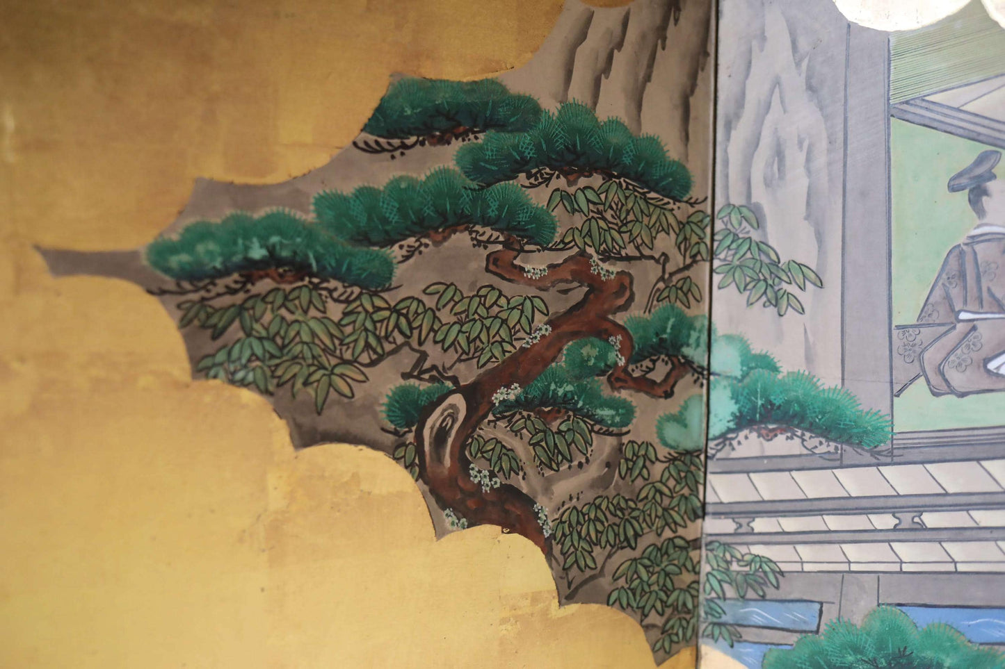 Japanese Antique Byobu Screen - Hand Painted Gold Leaf Folding Screen Artwork