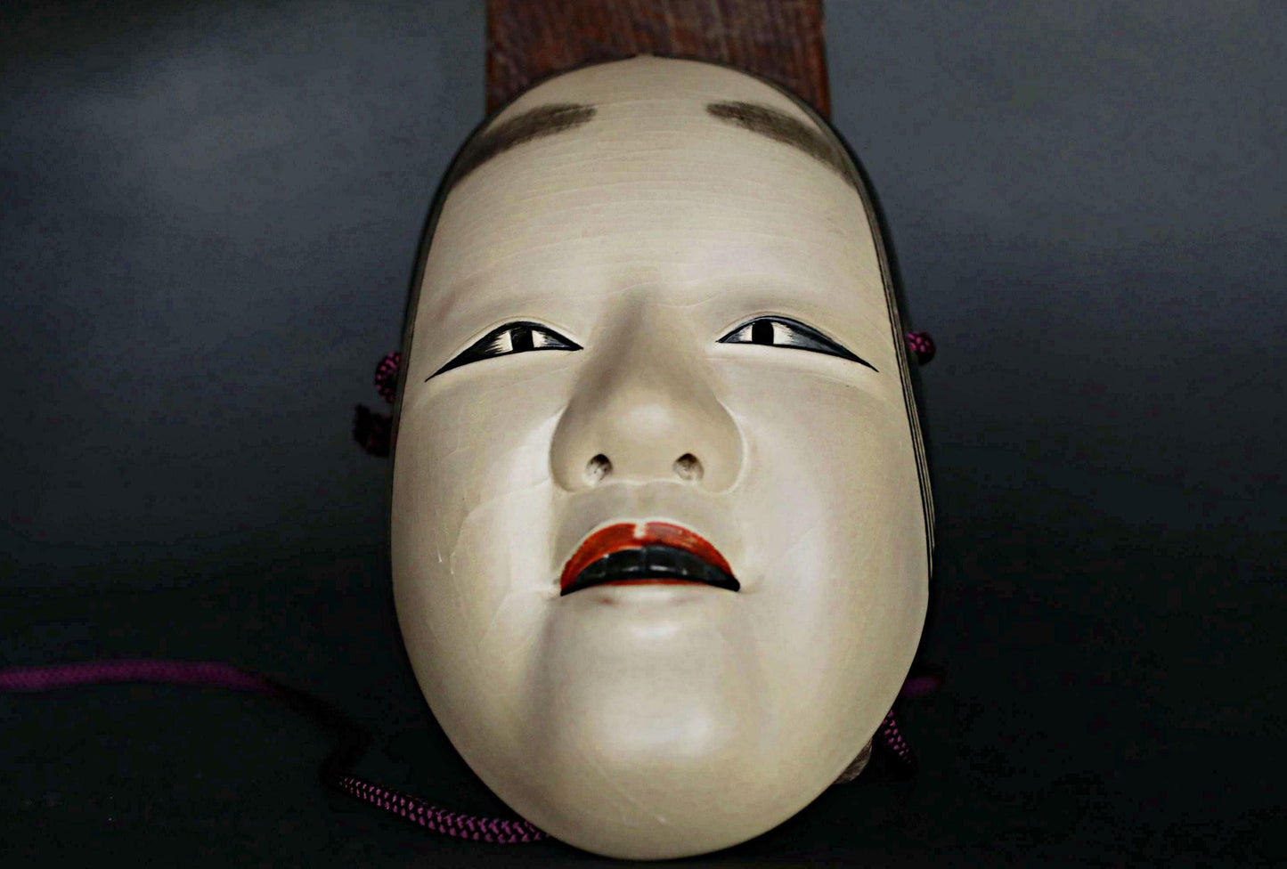 Japanese Noh Mask - Vintage Ko-omote Wood Carving | Lacquer Coated Wall Ornament