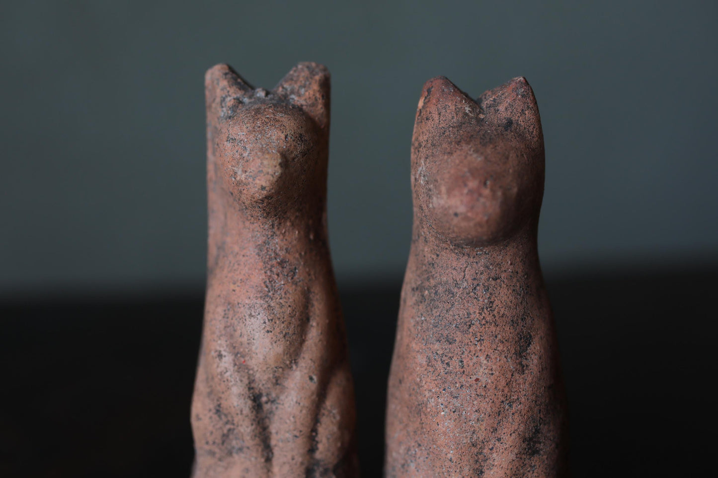 Japanese Antiques KITSUNE Dolls, Imado-yaki Pottery Pair (H3.7in)