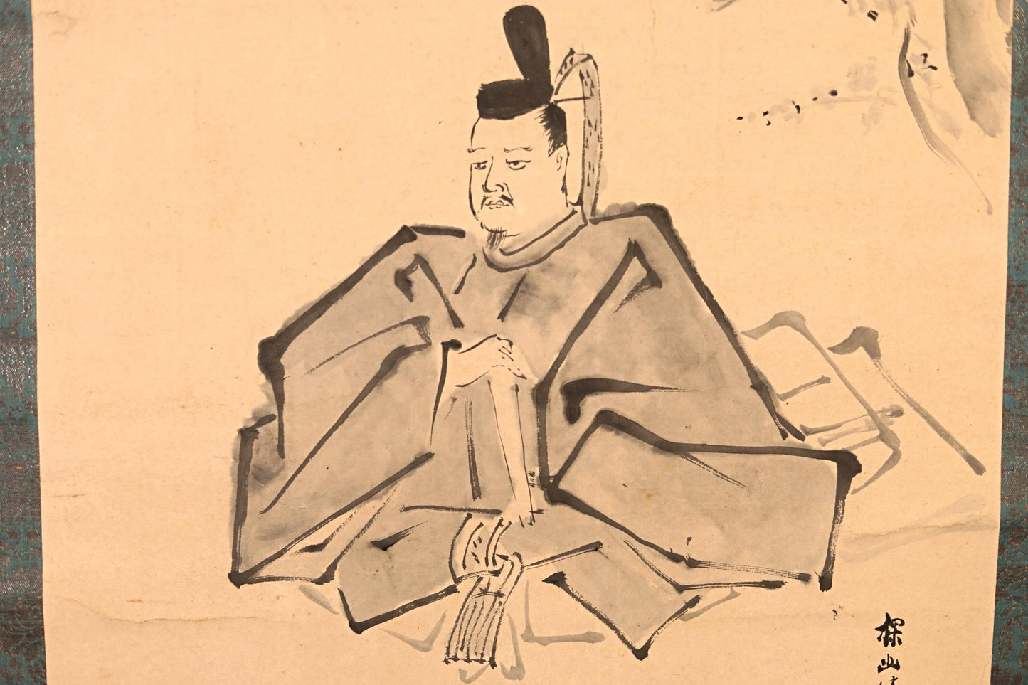 Japanese Shogun Scroll - Antique Hanging Scroll, Signed Ink Watercolor Painting