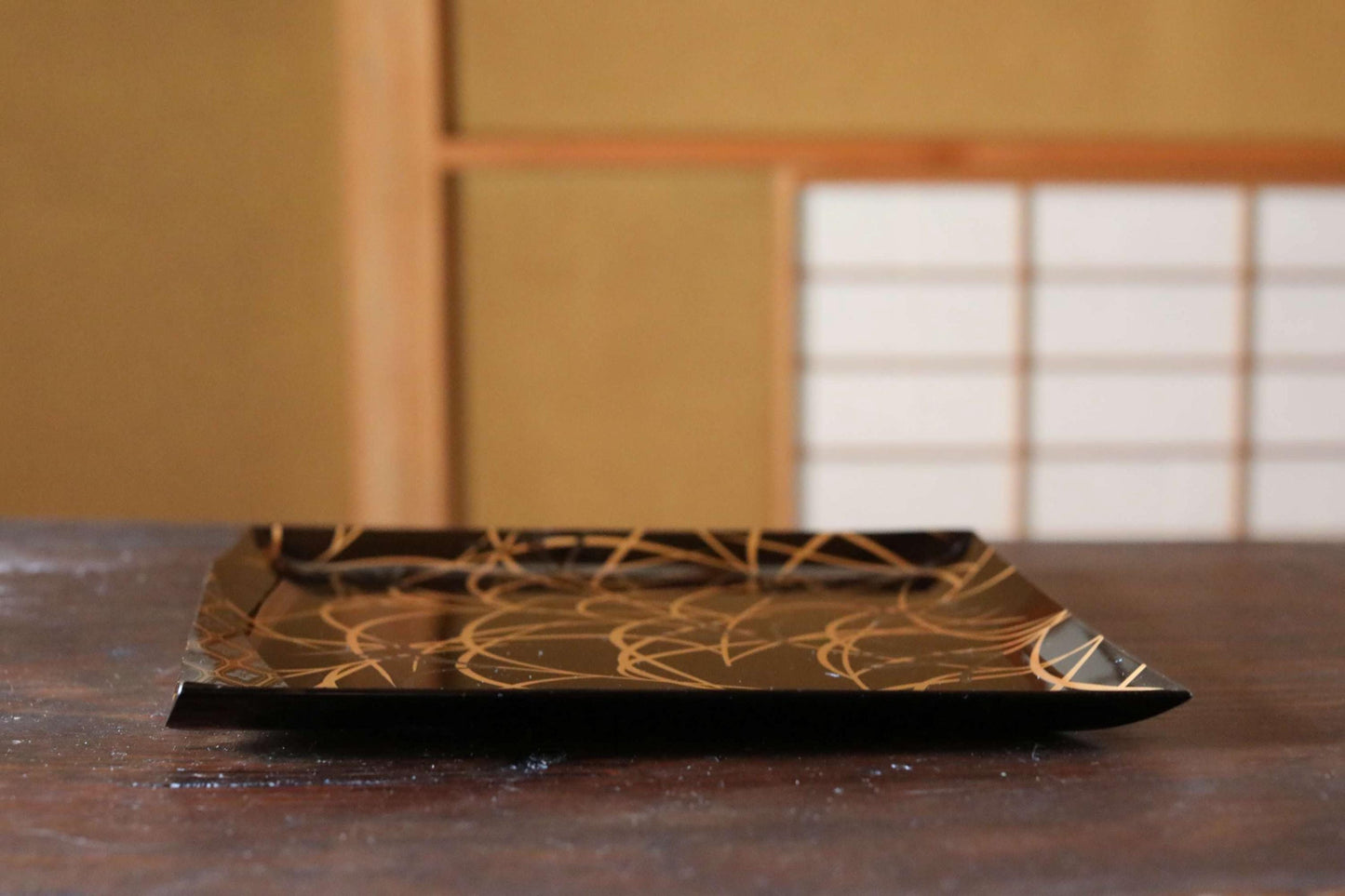 Japanese Lacquer Tray - Antique Black Urushi Tray with Makie Gold Pampas Grass Design