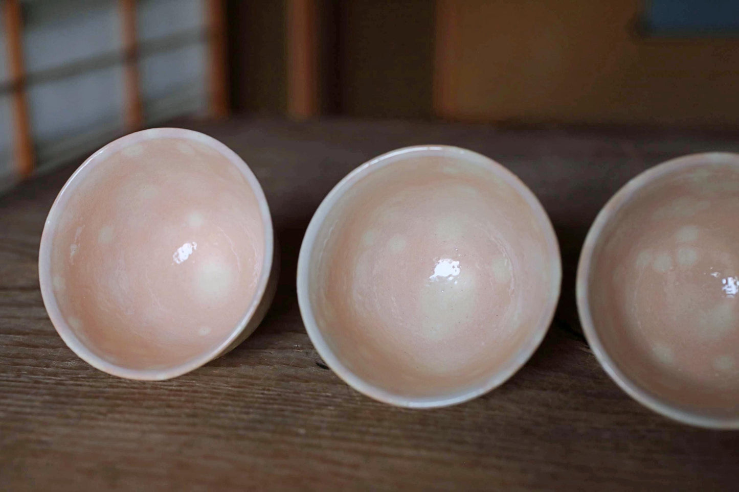 Vintage Hagi Ware Tea Cups - Set of Five Handmade Ceramic Yunomi Cups with Wooden Box