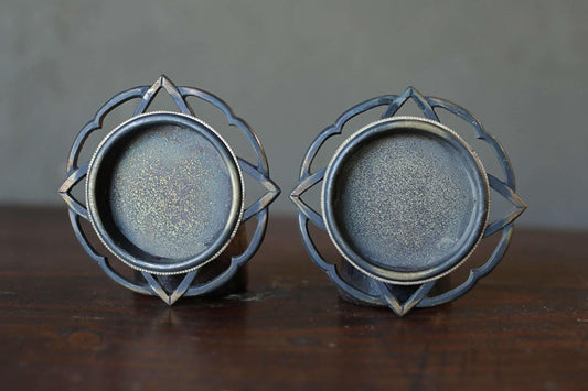 Bronze Fusuma Handles - Japanese Antique Door Pulls with Ginkgo Leaf Motif, Set of 2