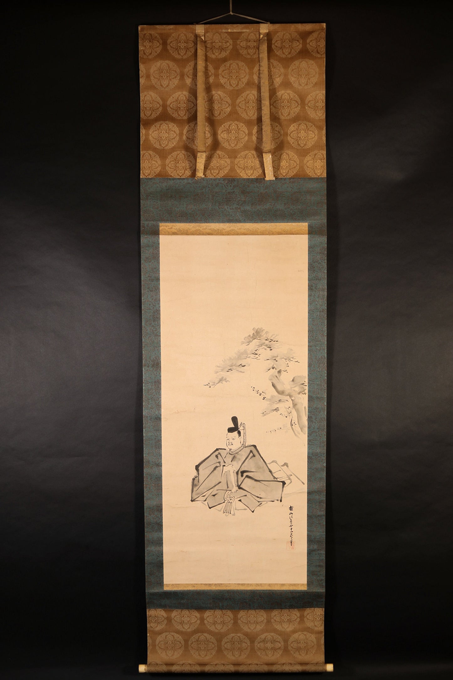 Japanese Shogun Scroll - Antique Hanging Scroll, Signed Ink Watercolor Painting