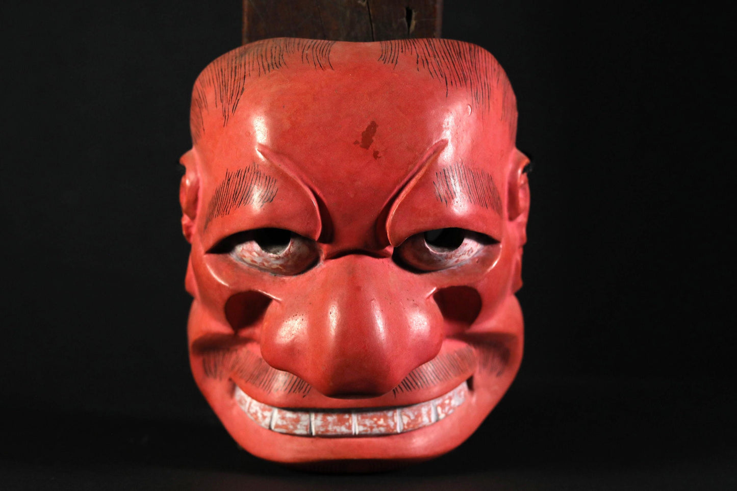 Noh Mask Vintage - Red Demon Carving | Traditional Japanese Kyogen Theater Mask