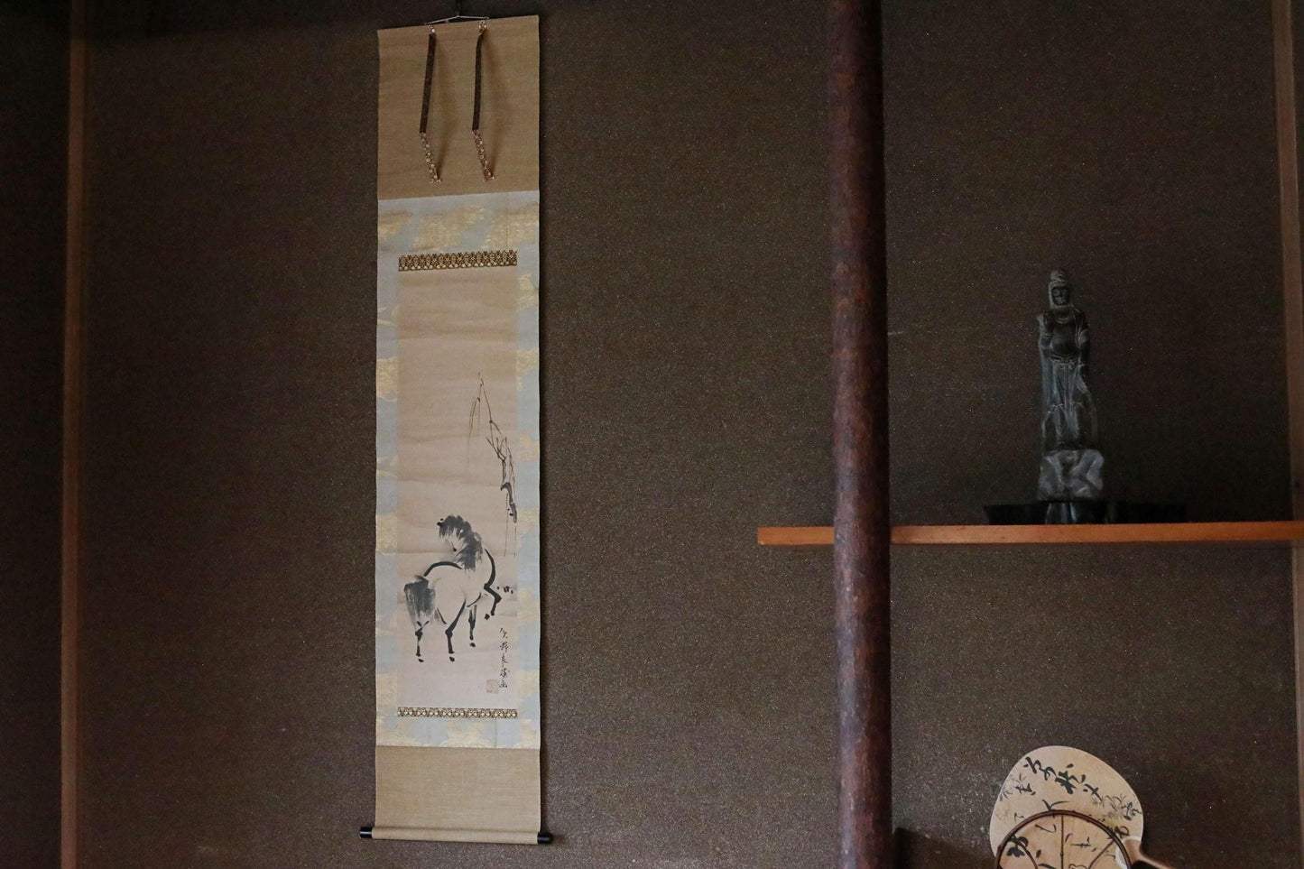 Japanese Hanging Scroll - Antique Edo Period Horse Ink Painting by Yano Ryoushou