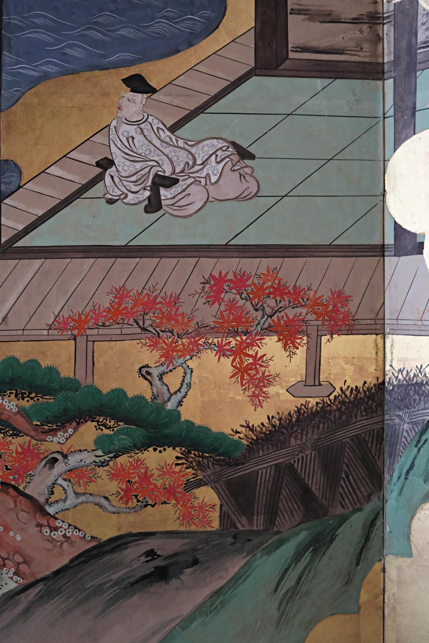 Antique Japanese Byobu - 1700s Tale of Genji Folding Screen Art with Gold Leaf