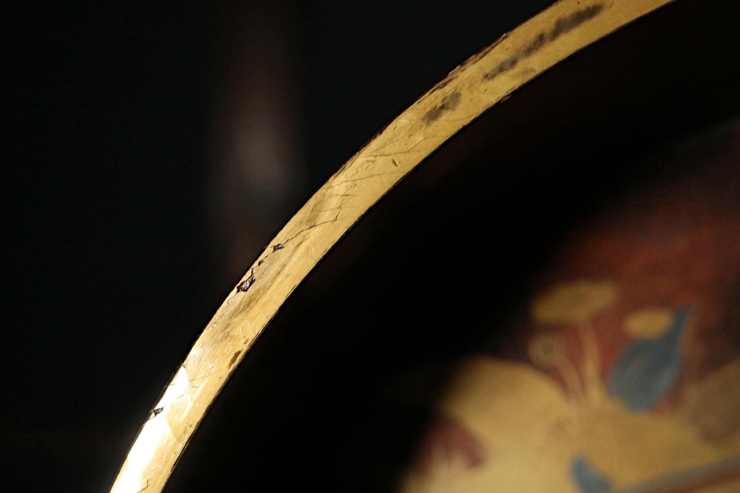 Japanese Antique Lacquer Tub - Gold Makie Wooden Bath Vessel With Floral River Painting