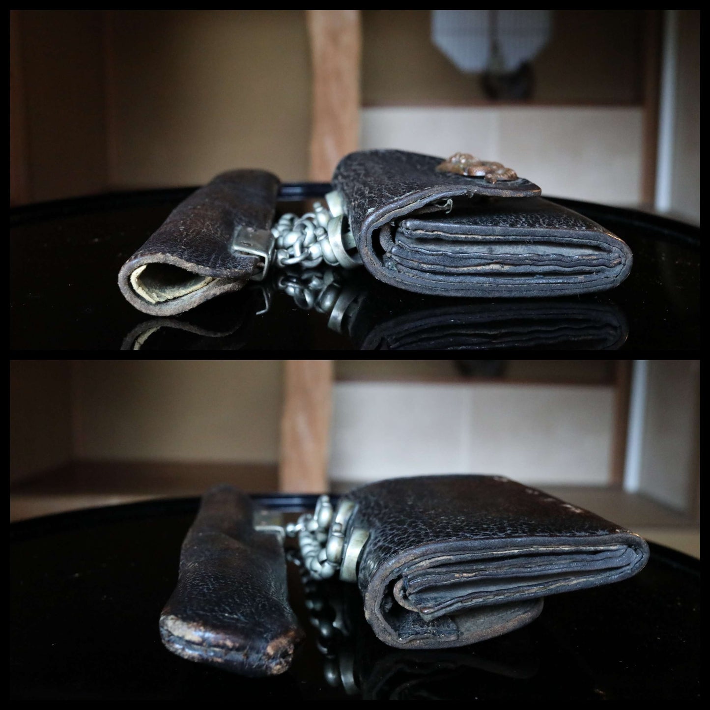 Japanese Antique Kiseru Pipe - Rare Edo Period Brass & Silver Tobacco Pipe With Dragon Engraved Leather Case