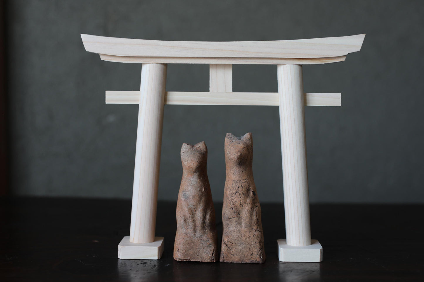 Japanese Antiques KITSUNE Dolls, Imado-yaki Pottery Pair (H3.7in)