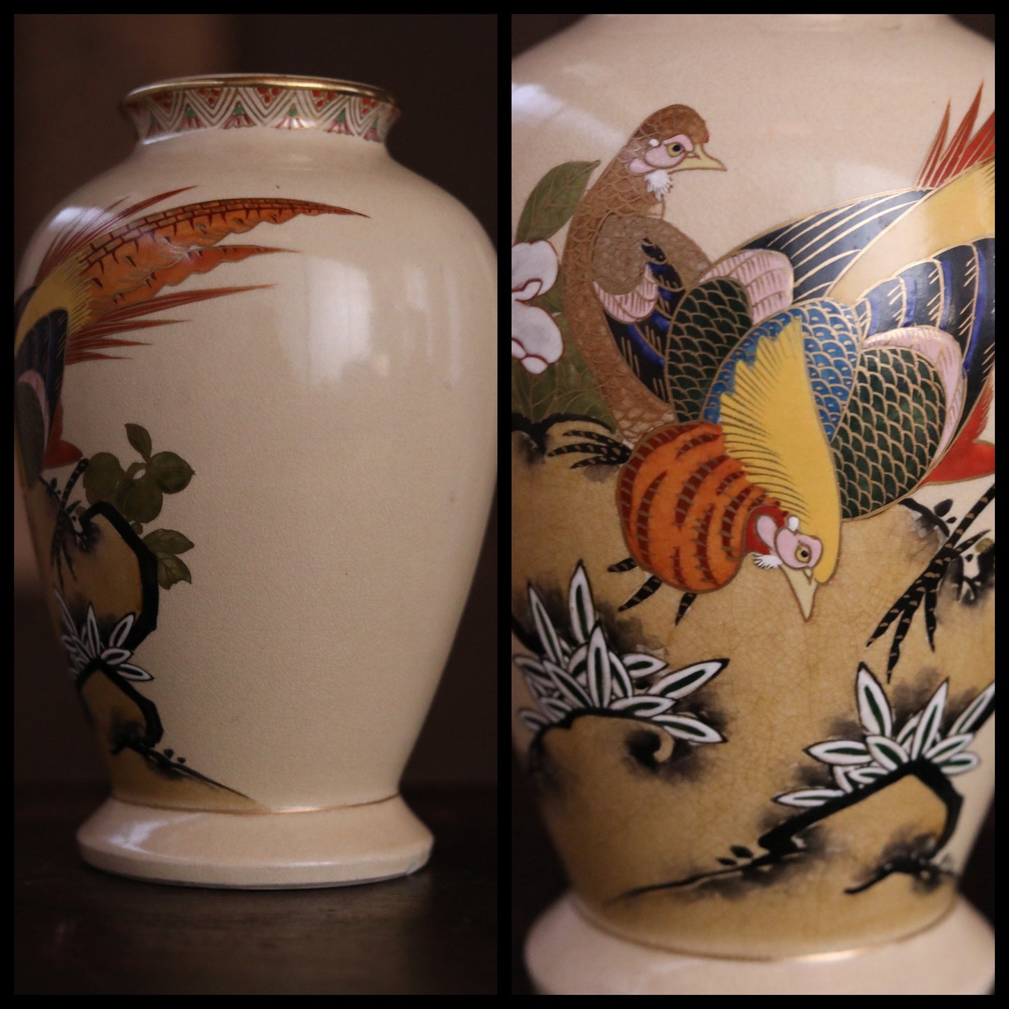 Vintage Satsuma Vase - Hand-Painted Pheasant Design Porcelain Vase for Ikebana