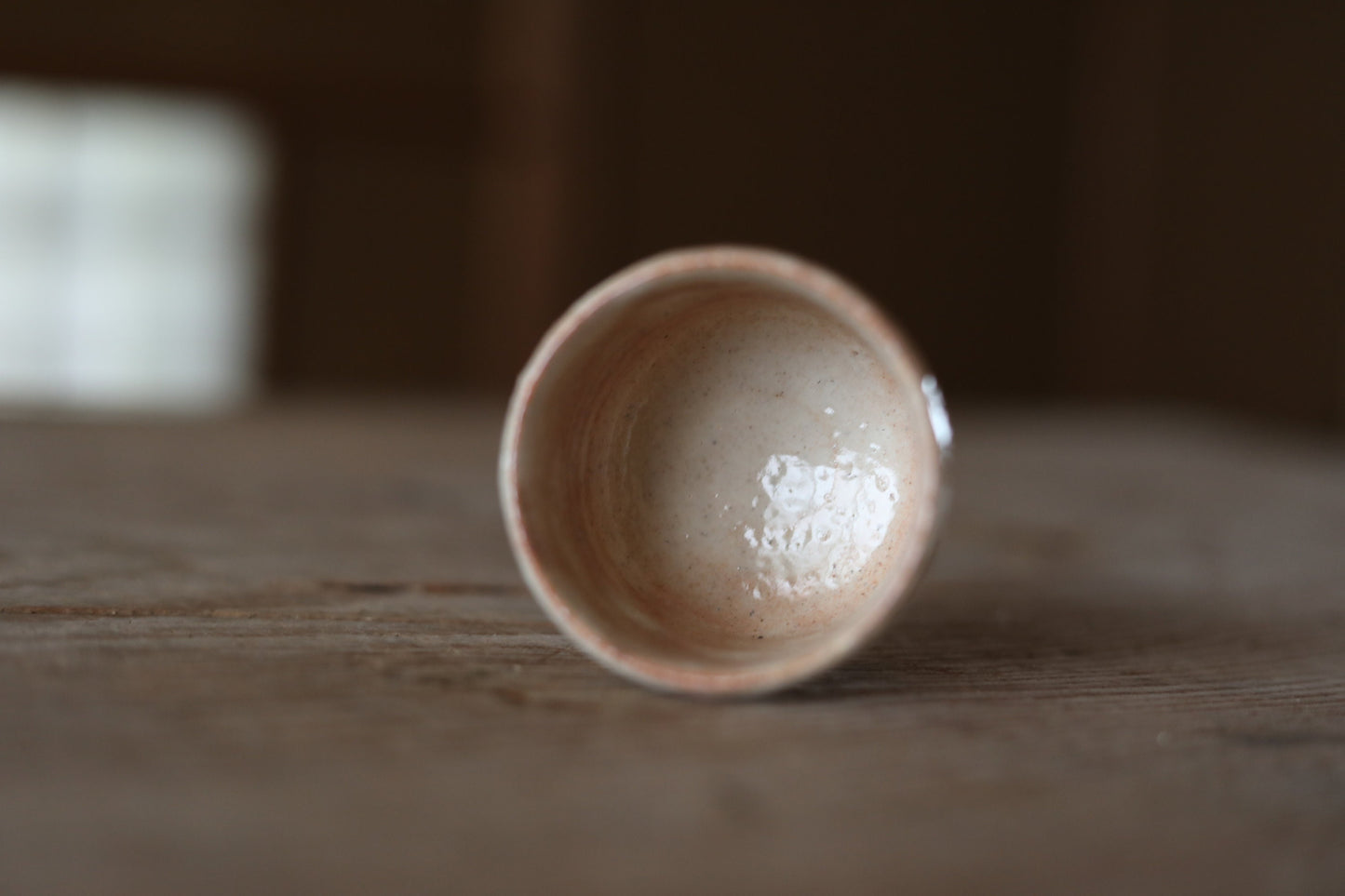 Vintage Hagi Sake Cup - Pale Orange Guinomi Ceramic in Wooden Box Gift