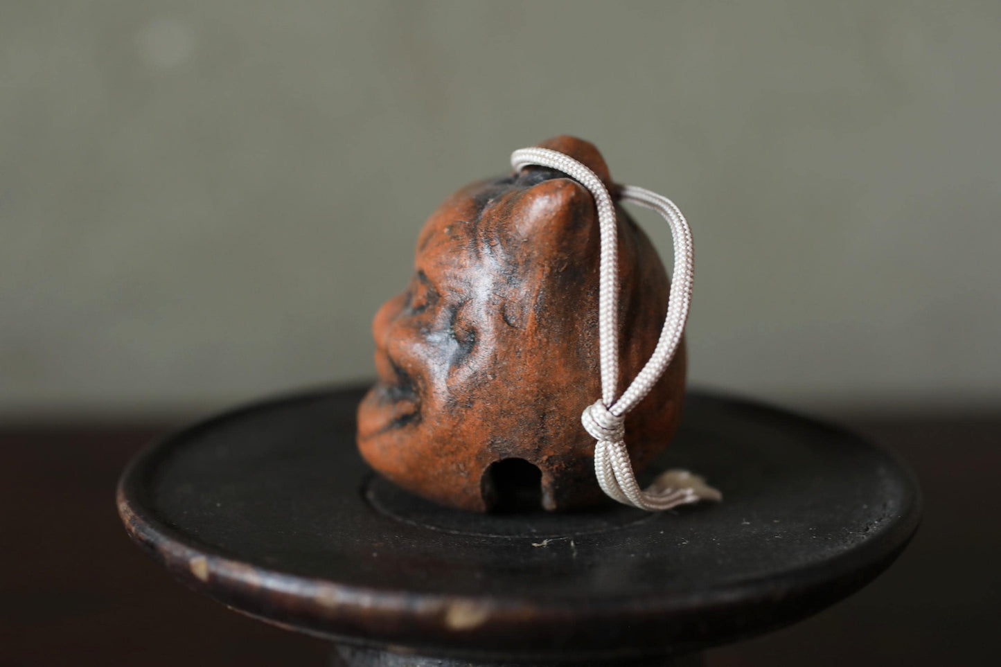 Japanese Oni Pottery Bell - Vintage Paperweight & Demon Talisman Ornament