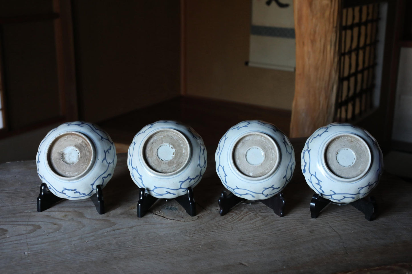 Antique Sometsuke KOIMARI Indigo Blue Salad Bowls Set - 1800s Japanese Porcelain